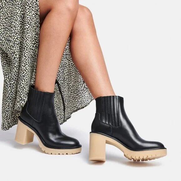 Dolce Vita Caster H2O Booties in Black Leather Anthropologie - Picture 1 of 16